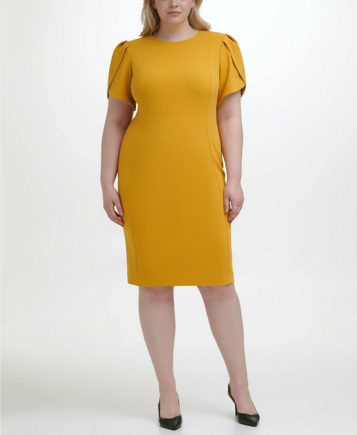 Calvin Klein Puffed Sleeve Plus Size SHeath Dress