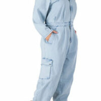 Cargo Long Sleeve Denim Jumpsuit