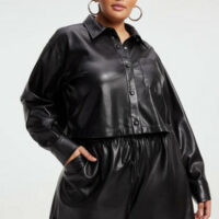 FAUX LEATHER CROP SHIRT