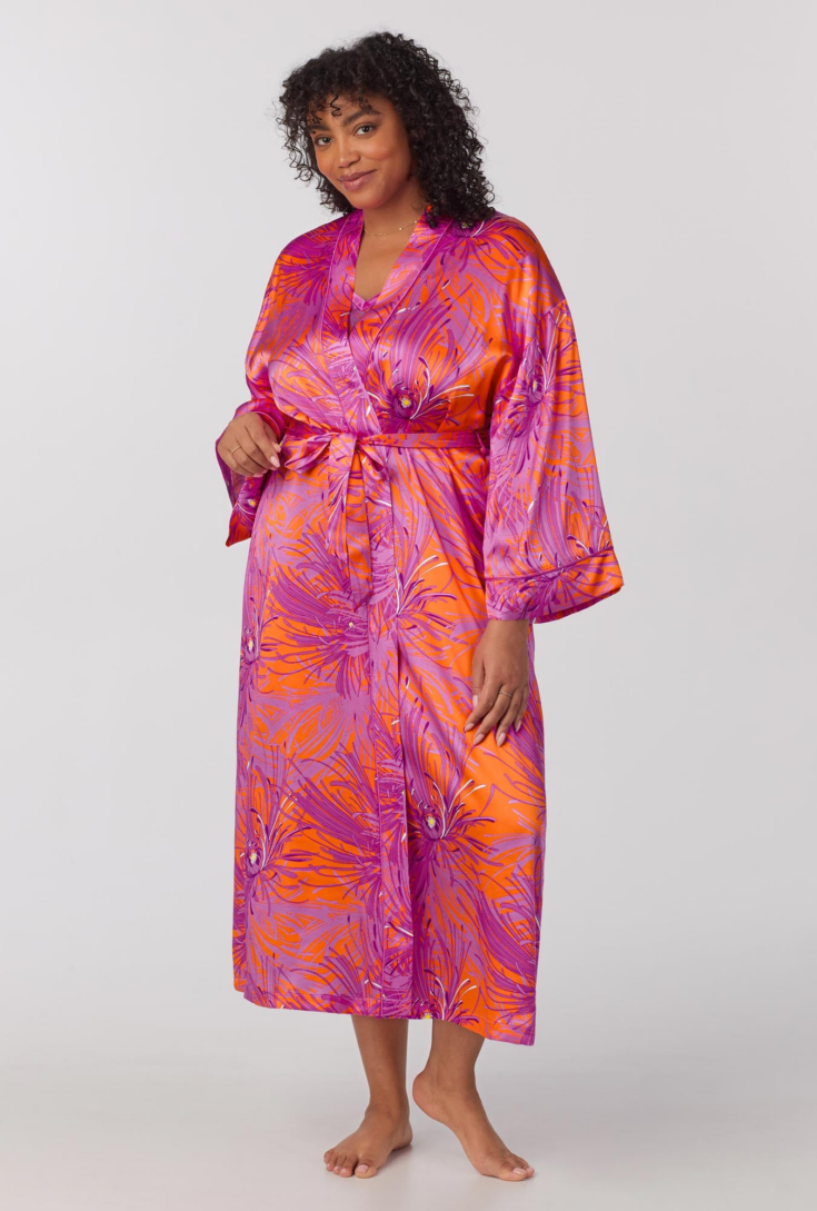 BedHead x Trina Turk Fuji Mums Banded Collar Washable Silk Robe