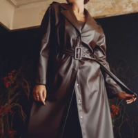 Belted Faux Leather Coat