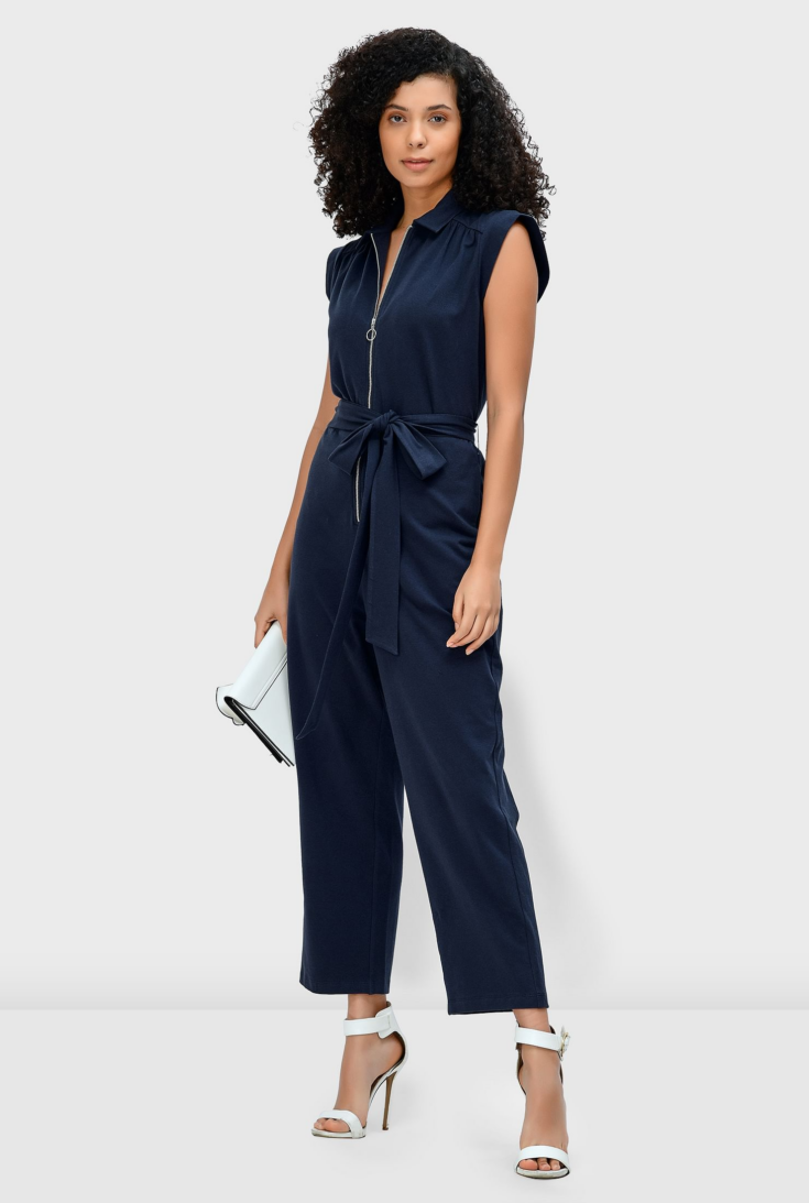 E shakti Zip Front Cotton Jersey Jumpsuit