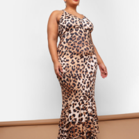 HALIMA LEOPARD MERMAID PLUS SIZE MAXI BODYCON DRESS